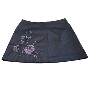 Express skirt vintage 90s embroidered bird/flowers back zip/hook stretch Sz 3/4